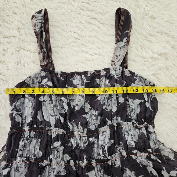 Azoe Blue Gray Floral Sleeveless Layered Tiered Ruffle Midi Dress Sz L Ethereal‎ - Picture 4 of 8